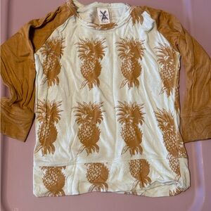 Kate Quinn Pineapple Print Long Sleeve Tee - Cream and Tan
